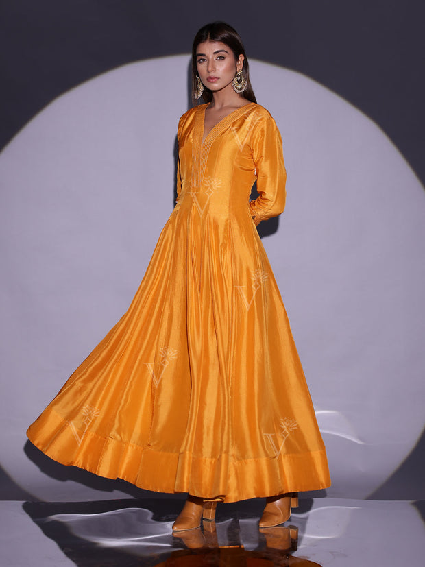 Yellow Vasansi Silk Anarkali Suit Set