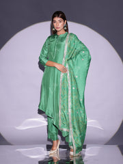 Light Green Vasansi Silk Asymmetric Kurta and Pant set