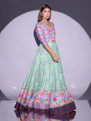 Tea Green Vasansi Silk Printed Anarkali Gown