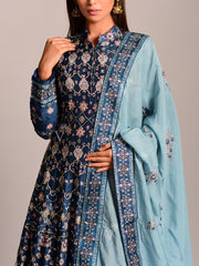Blue Silk Handcrafted Anarkali Gown