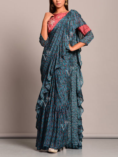 Saree, Sarees, Pre drape, Printed, Bandhani, Bandhej, Silk, Modern, Contemporary, Traditional wear, Traditional outfit