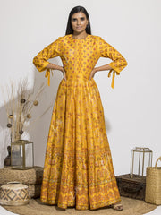 Mango Yellow Silk Handcrafted Anarkali Gown