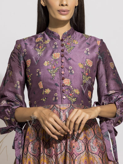 Deep Violet Silk Handcrafted Anarkali Gown