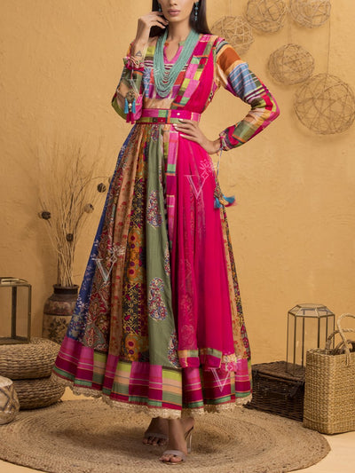 Handcrafted Multi Color Silk Anarkali Gown