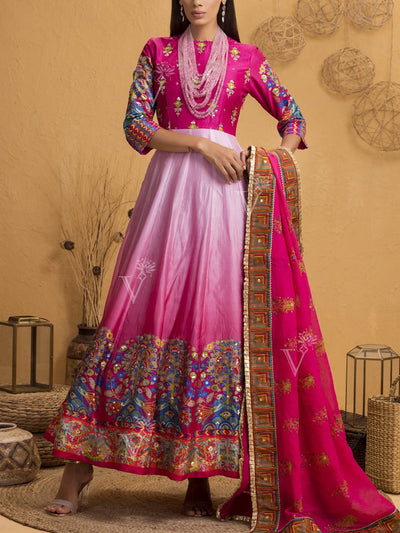 Pink Ombre Silk Anarkali Gown