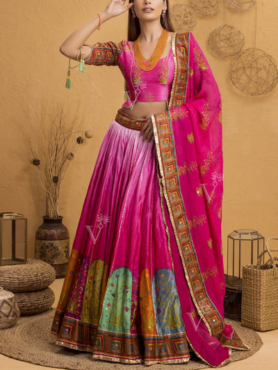 Pink Ombre Mughal Handcrafted Lehenga Set