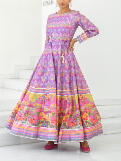 Lavender Silk Printed Anarkali Gown